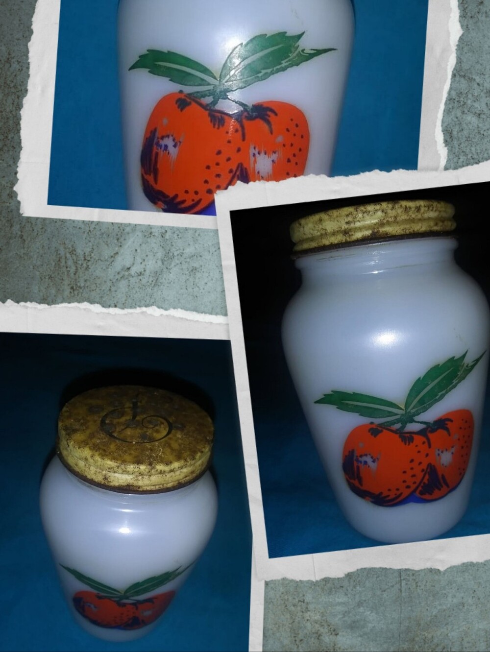 Vintage Milk Glass Jar Shaker with Strawberry 🍓 Fruit Motif